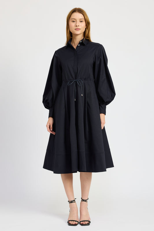 NAVY COLLARED MIDI SHIRT DRESS