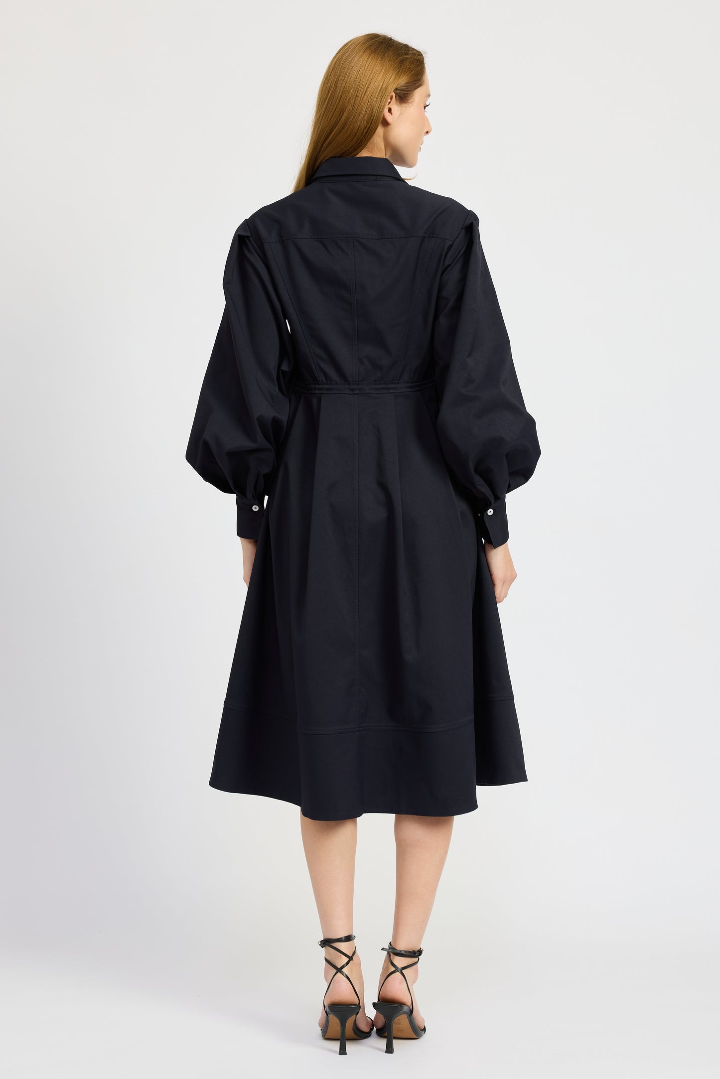 NAVY COLLARED MIDI SHIRT DRESS