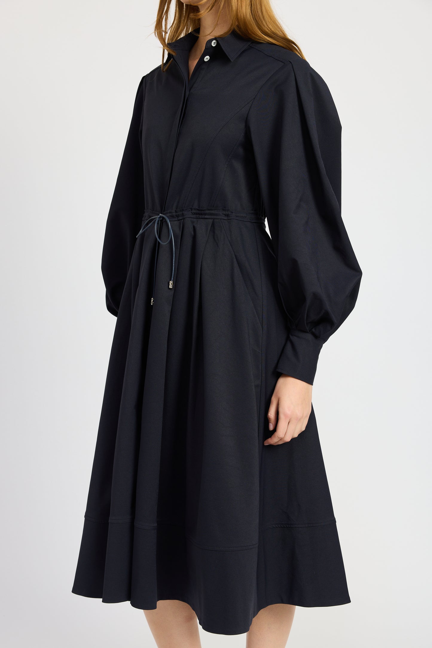 NAVY COLLARED MIDI SHIRT DRESS