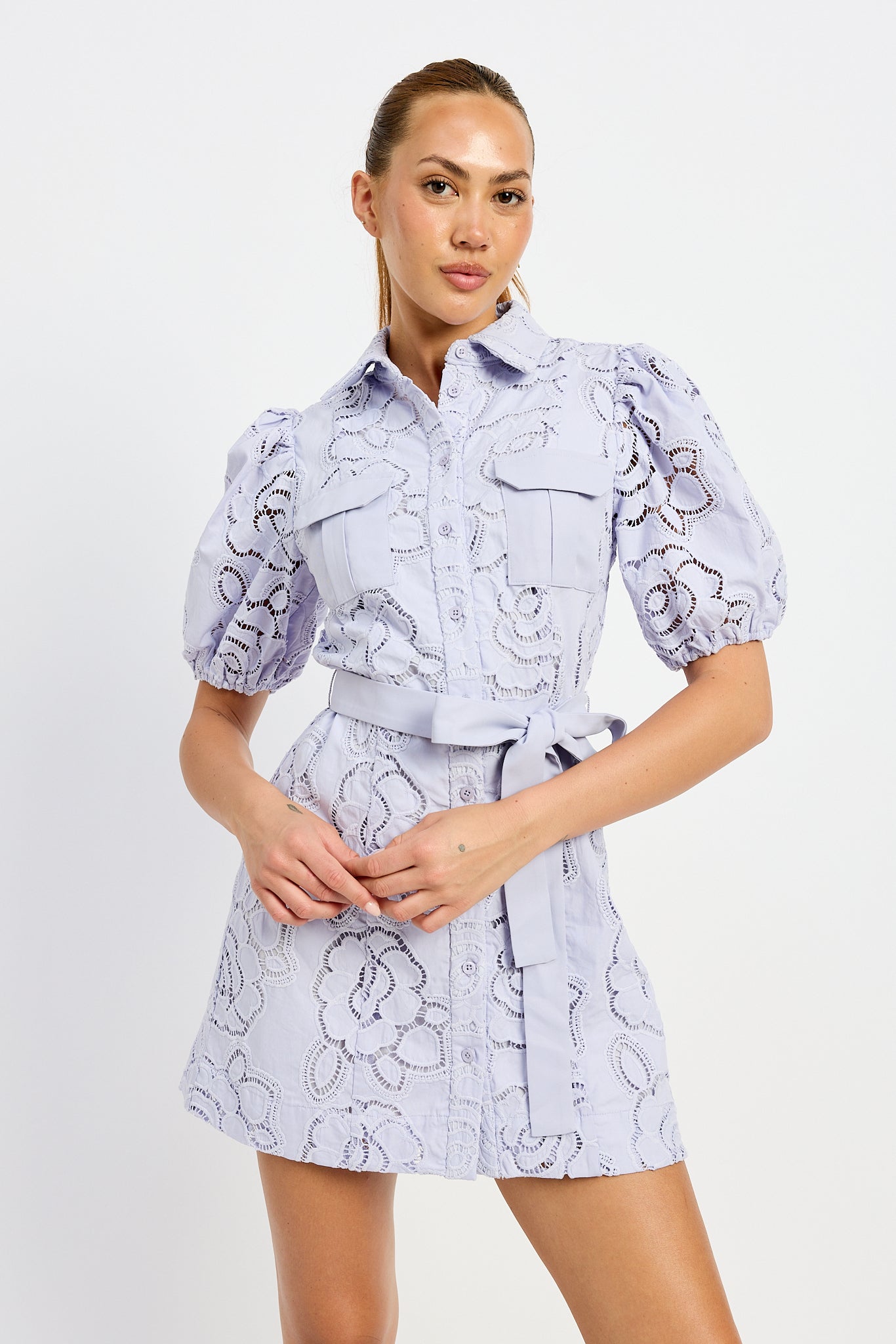 LILAC BUTTON MINI DRESS