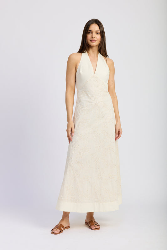 IVORY GOLD NECK MAXI DRESS
