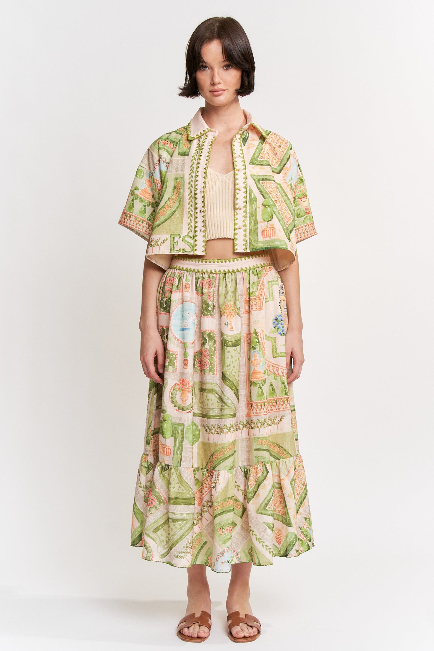 IVORY OLIVE SARIYAH MIDI SKIRT