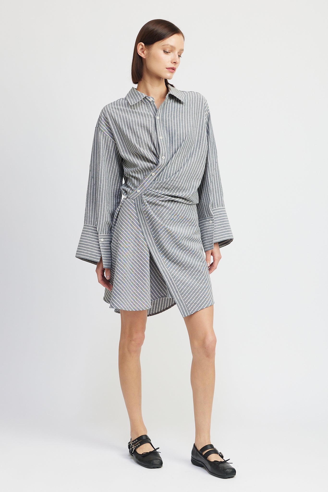 GRAY ASYMETRIC BUTTON SHIRT MINI DRESS