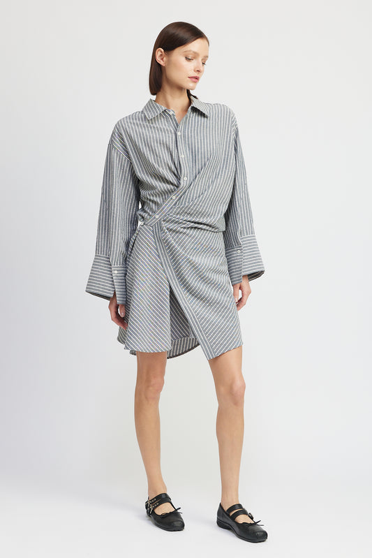 GRAY ASYMETRIC BUTTON SHIRT MINI DRESS