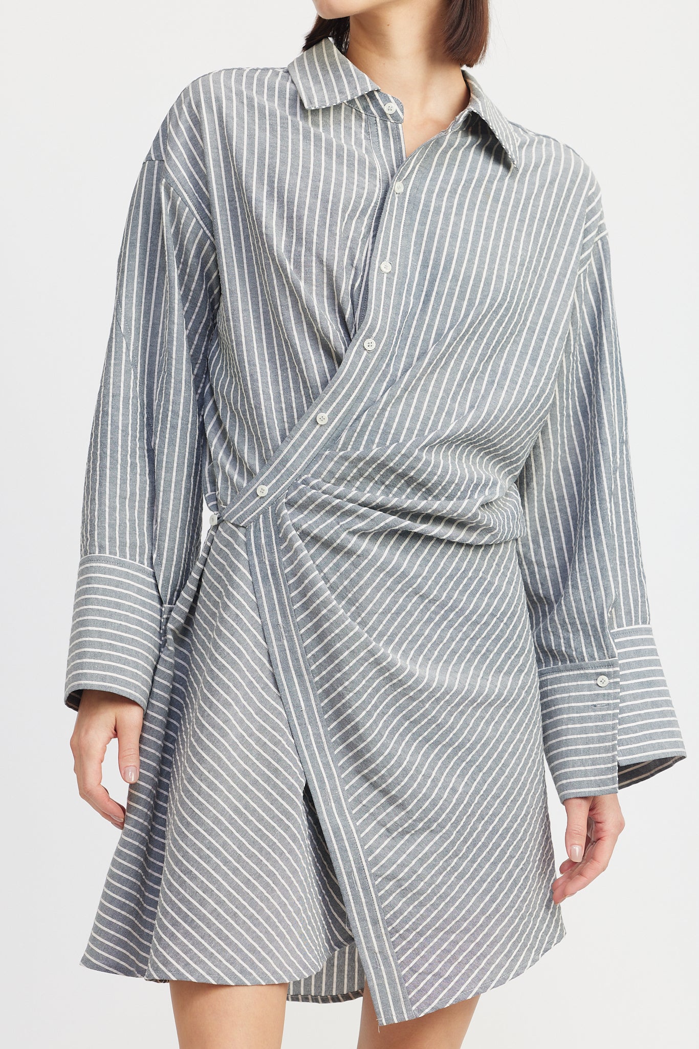 GRAY ASYMETRIC BUTTON SHIRT MINI DRESS