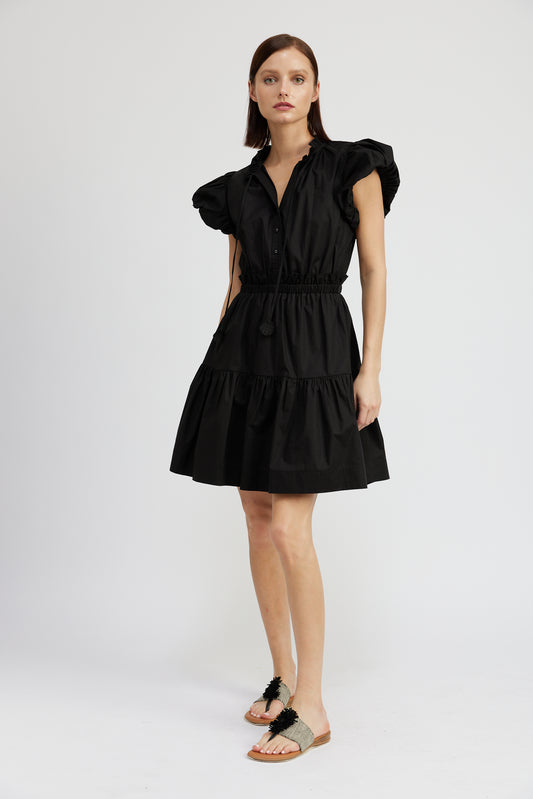 BLACK BUBLE SLEEVE MINI DRESS