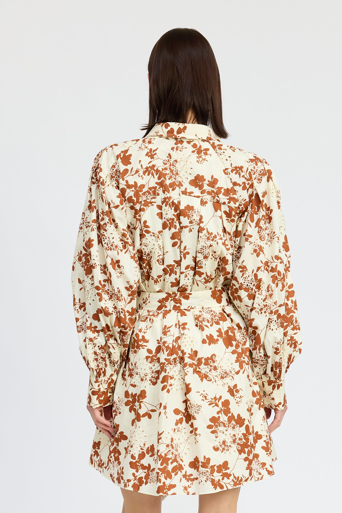 BROWN  TIED FLORAL PRINT MINI DRESS