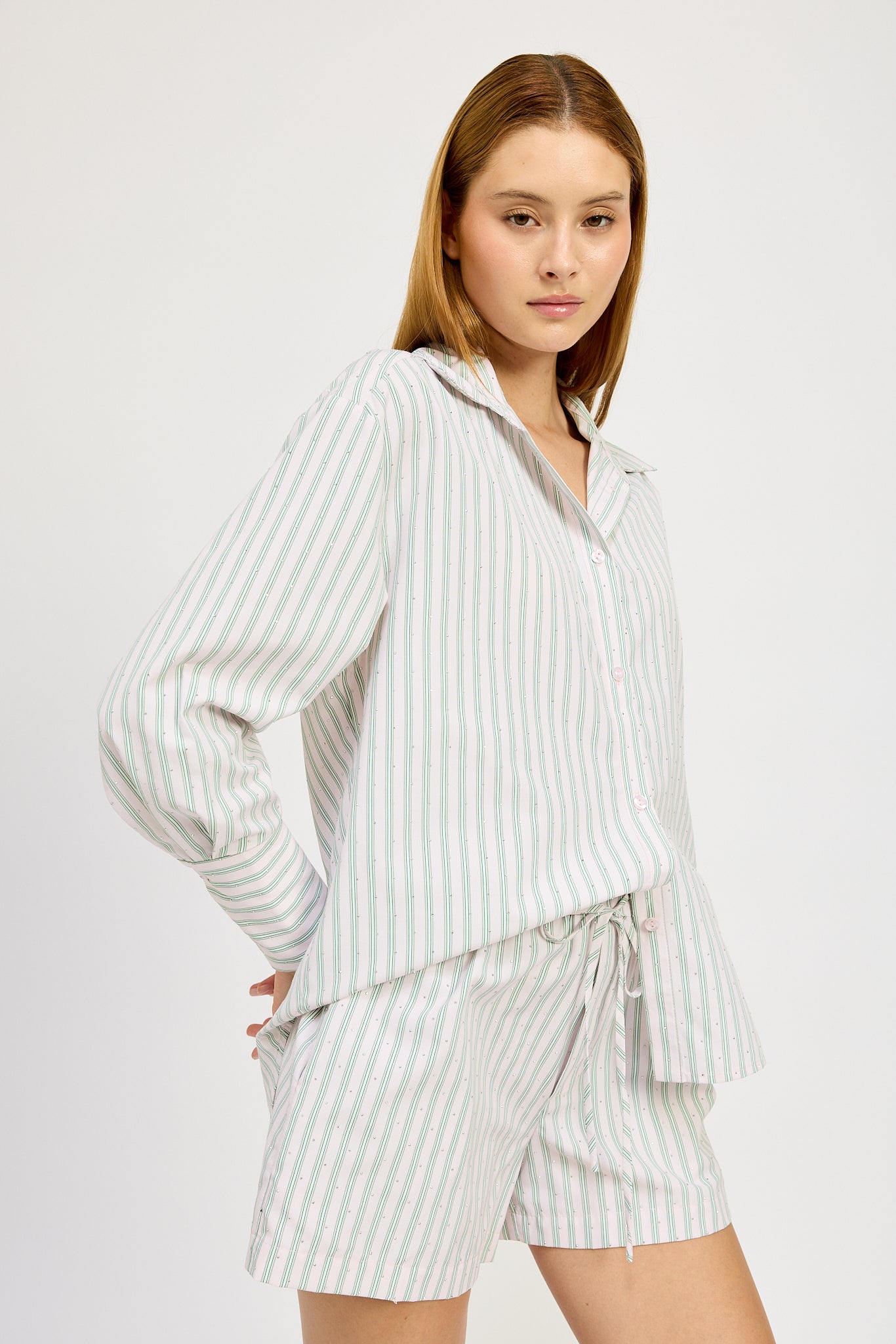 PINK GREEN BACK TRIM TOP