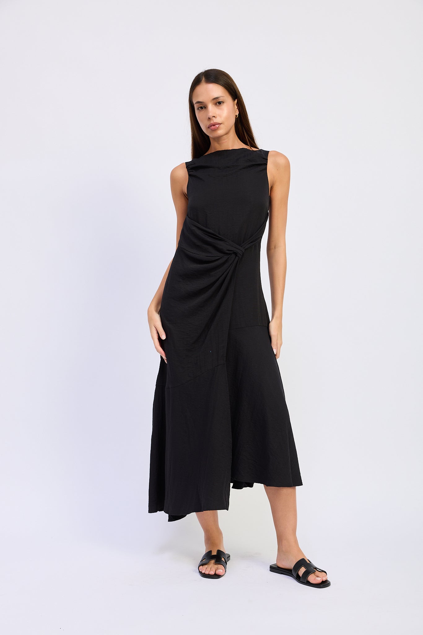 BLACK ASYMMETRICAL MIDI DRESS