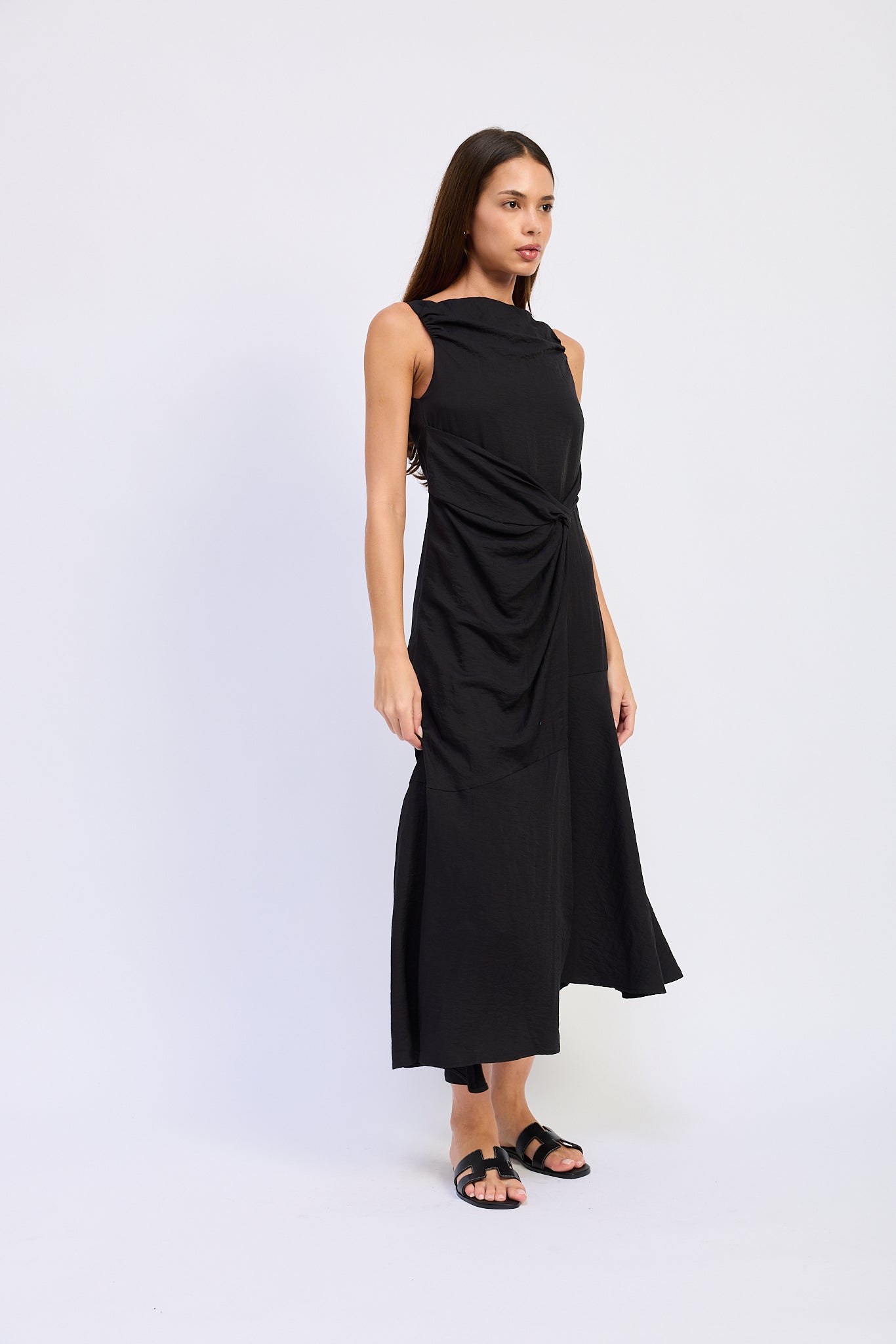 BLACK ASYMMETRICAL MIDI DRESS