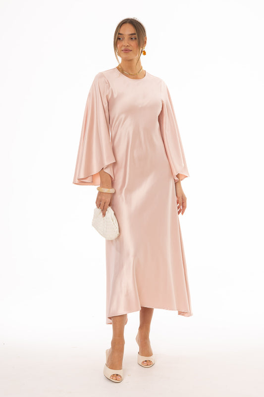 PINK FLARE SLEEVE MAXI DRESS