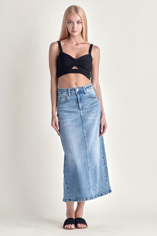 DENIM SLIT LONG SKIRT