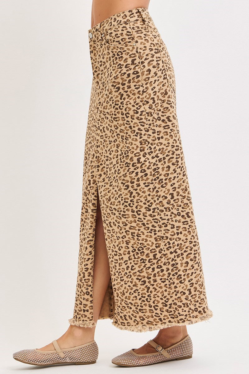 CAMEL RISE FRONT SLIT LONG SKIRT