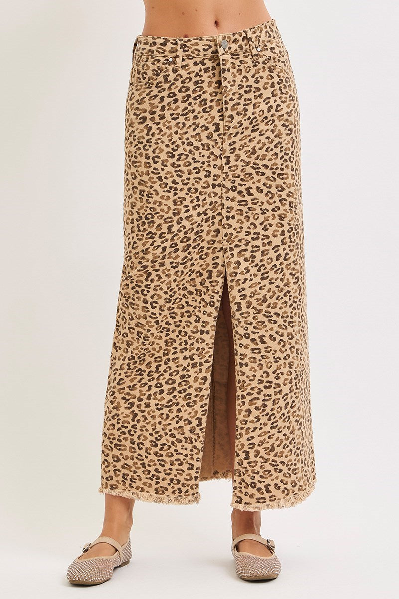 CAMEL RISE FRONT SLIT LONG SKIRT