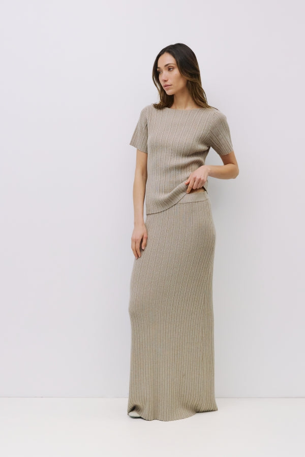 THE JOELLE BEIGE TOP & SKIRT SET