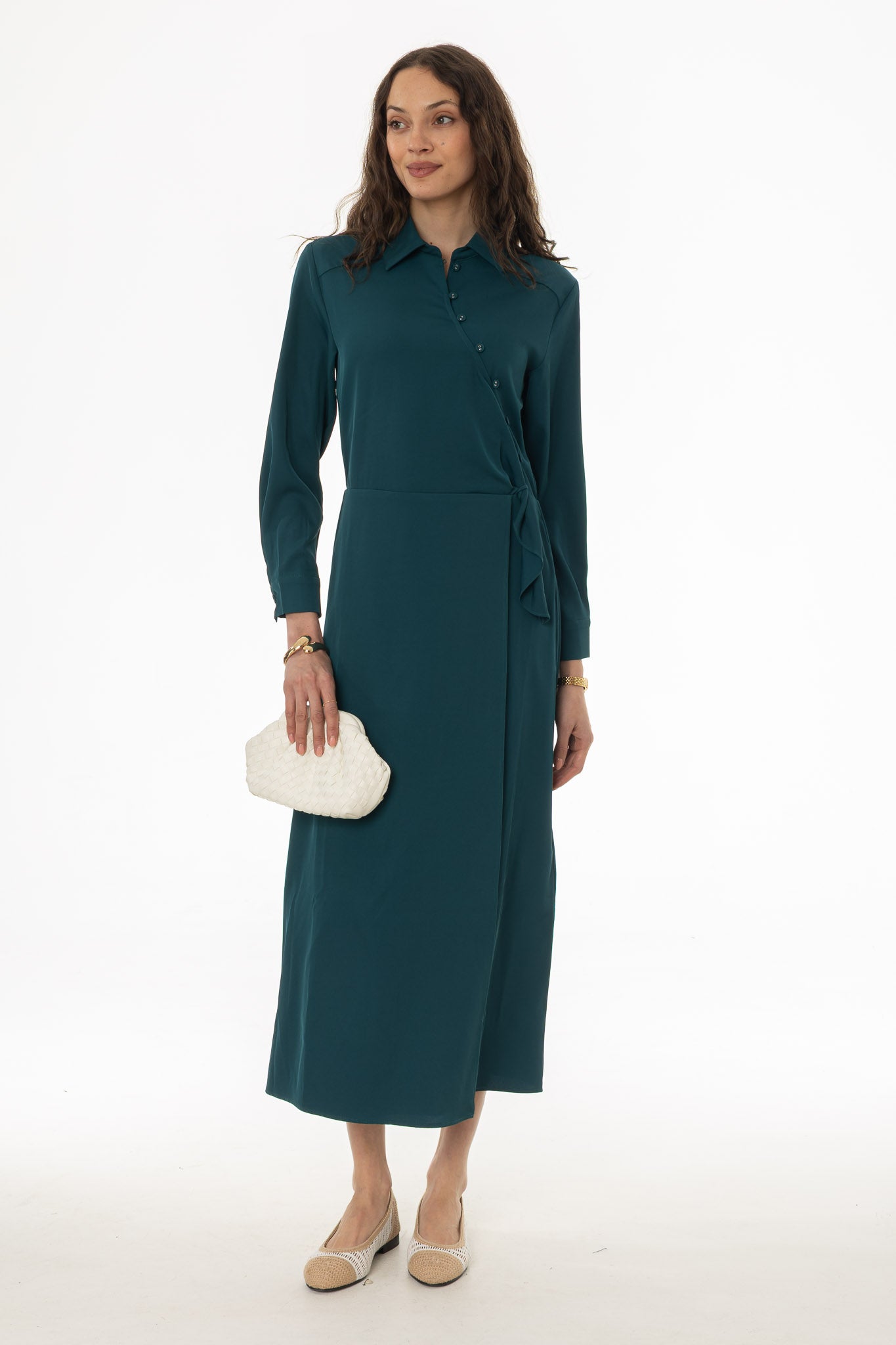TEAL BUTTON SIDE LOOP MAXI DRESS