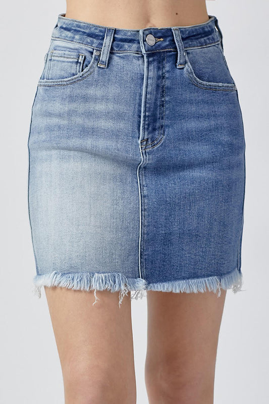 TWO TONE COMBO MINI DENIM SKIRT