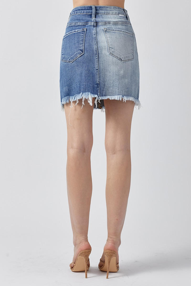 TWO TONE COMBO MINI DENIM SKIRT