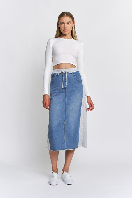 TERRY DENIM MIDI SKIRT